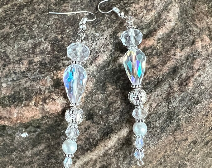 Long Crystal Bead Icicle Earrings