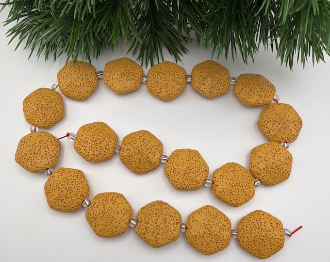 Yellow/Gold Color Hexagon Lava Rock Bead Strand | Beads for Crafting | Agate Beads