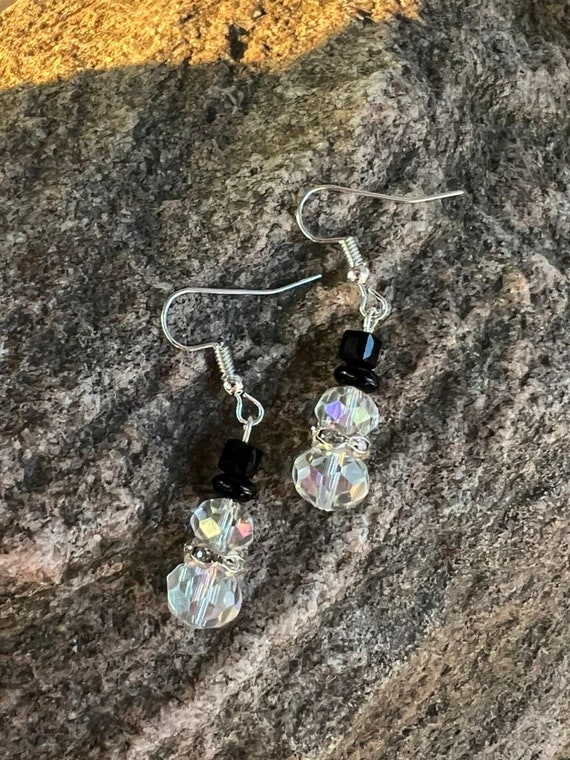 Snowman Earrings | Clear Glass Snowman | Snowman Rhinestone Earrings
