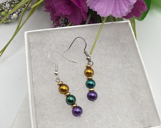 Pearl Bead Earring | Mardi Gras Color Earrings