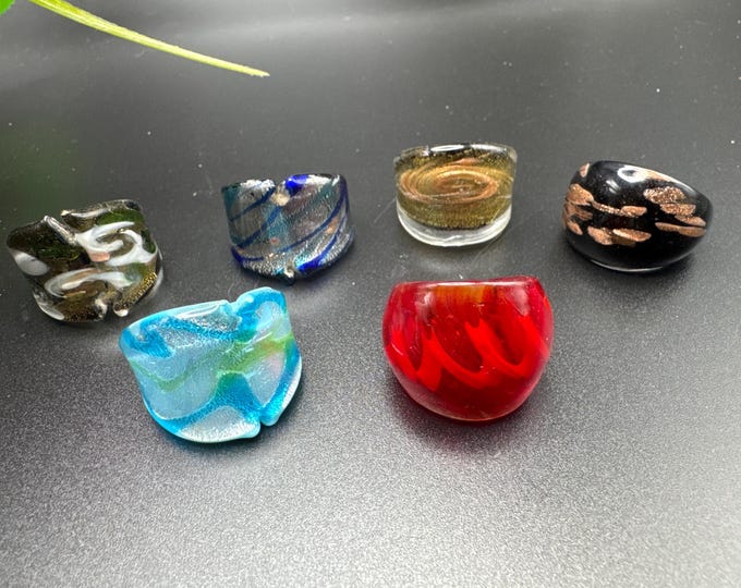 Size 8 - Assorted Glass Rings - Millefiori Glass Rings | Murano Glass Inspired Glass Rings