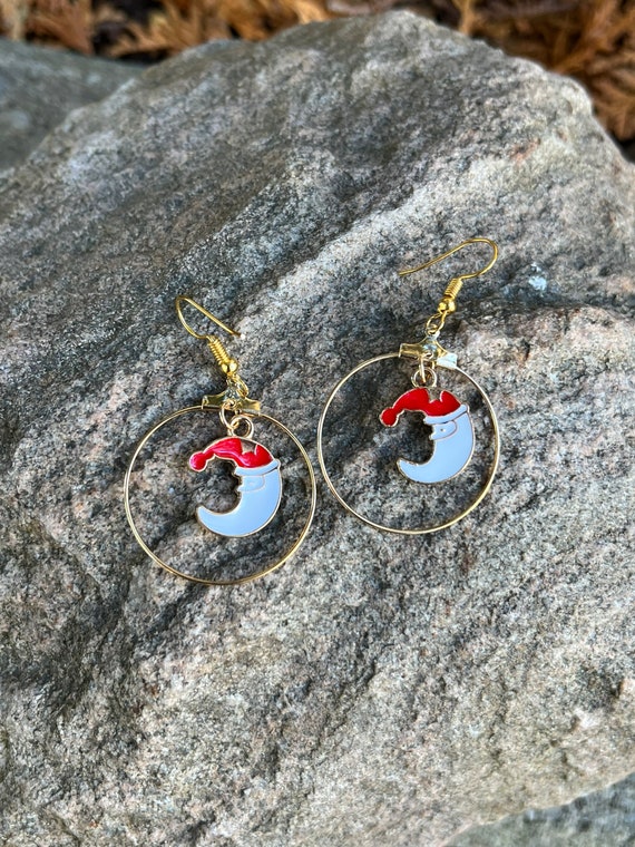 Christmas Santa Moon Hoop Earrings