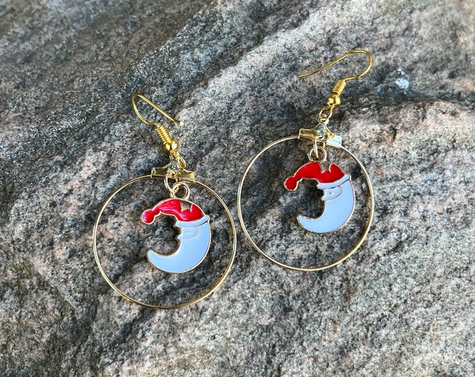 Christmas Santa Moon Hoop Earrings