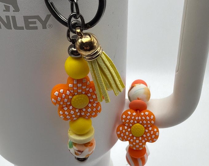 Orange Flower Tumbler Set | Stanley Cup Accessories | Flower Key Chain/Purse Charm | Flower Handle Bracelet - Multiple Options Available