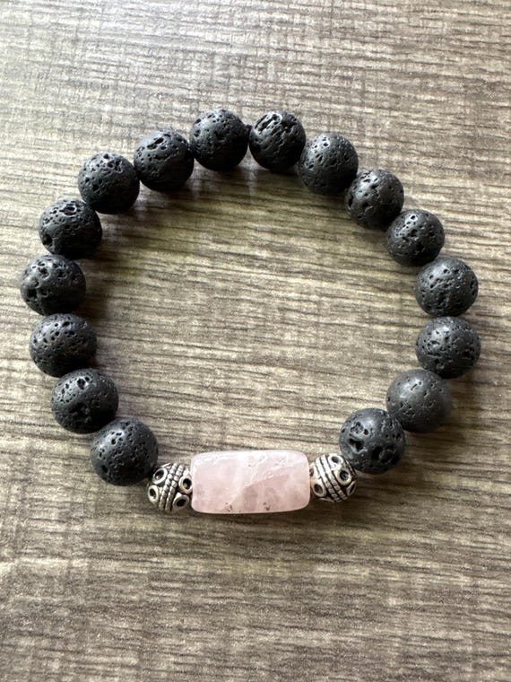 Rose Quartz & Lava Bead Bracelet