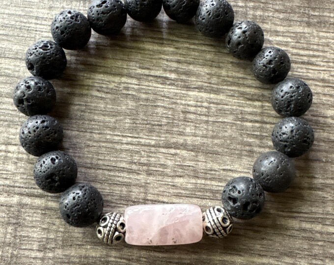Rose Quartz & Lava Bead Bracelet