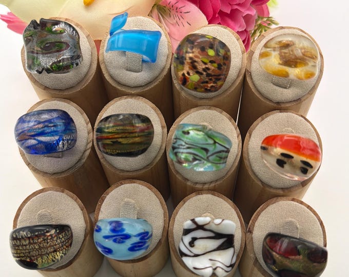 Size 8 - Lampwork Glass Rings | Assorted Glass Rings | Murano Glass Inspired Glass Rings