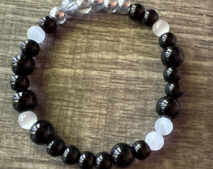 Black Agate Stretch Bracelet | Beaded bracelet | Morse code Bracelet - Fighter | Message in a Bracelet  | Quote Bracelet