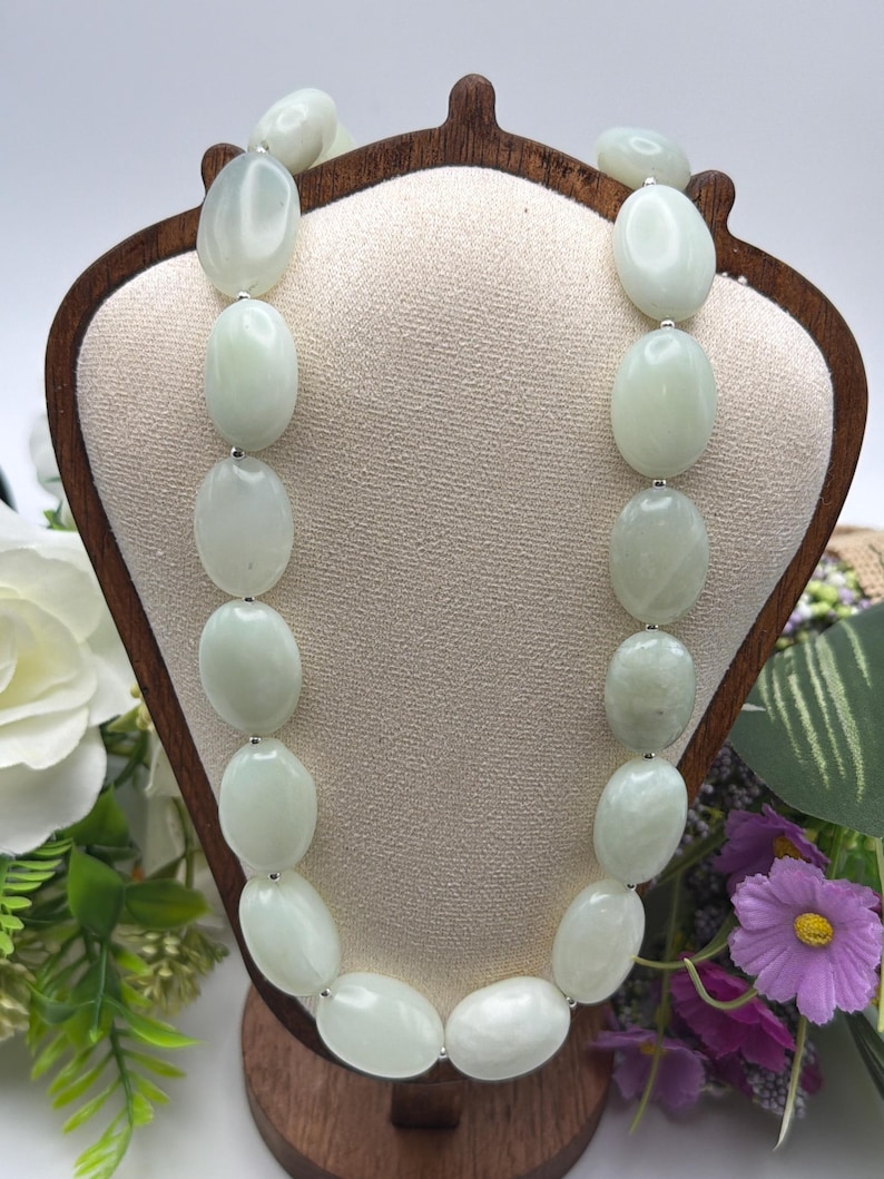 20" Amazonite Necklace – Pale Green Oval Bead Statement Necklace ...