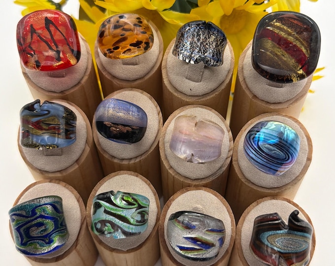 Size 7 3/4 - **NEW**Lampwork Glass Rings | Assorted Glass Rings | Murano Glass Inspired Glass Rings