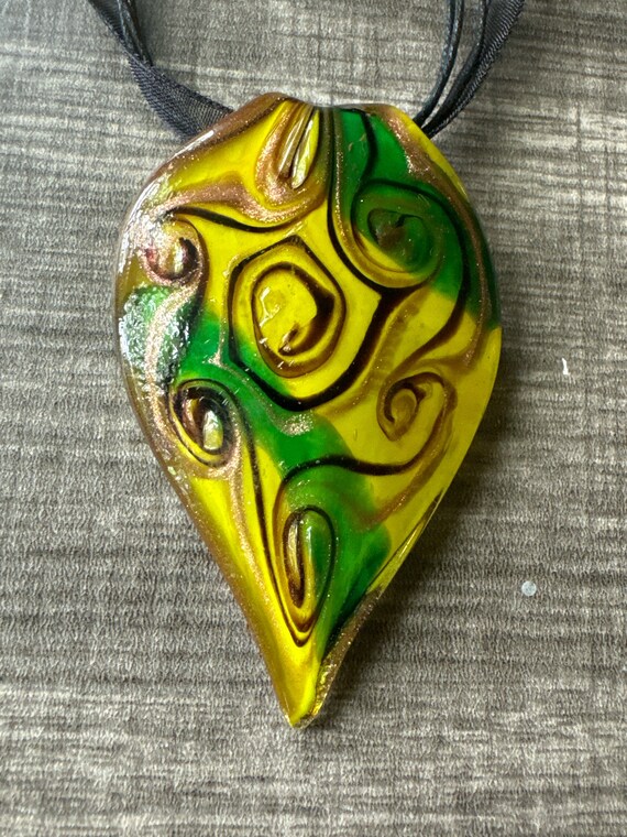 Yellow/Green/Gold Leaf Pendant | Murano Glass Leaf | Leaf Pendant Necklace