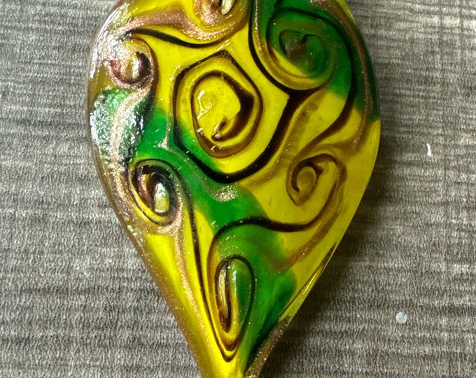 Yellow/Green/Gold Leaf Pendant | Murano Glass Leaf | Leaf Pendant Necklace