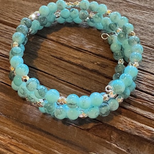 Blue Bead Memory Wire Bracelet | Wrap Bracelet | Beaded Bracelet