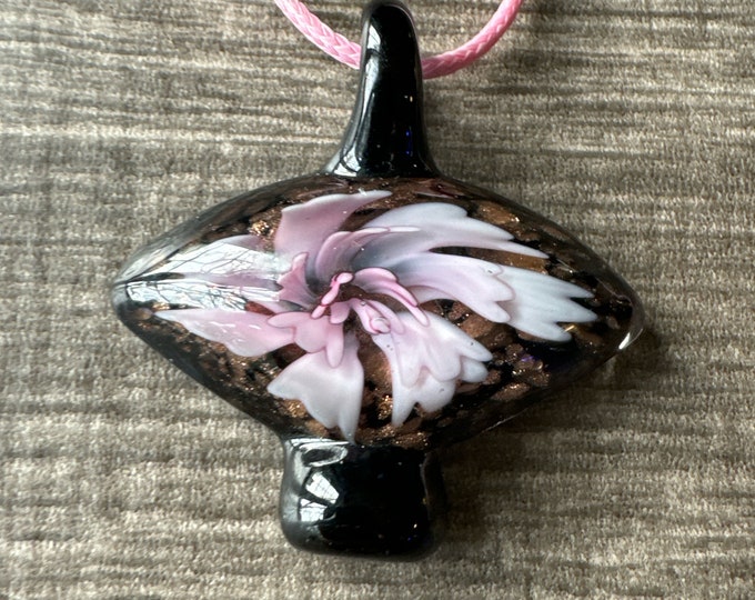 Pink Flower Pendant | Lampwork Pendant Necklace