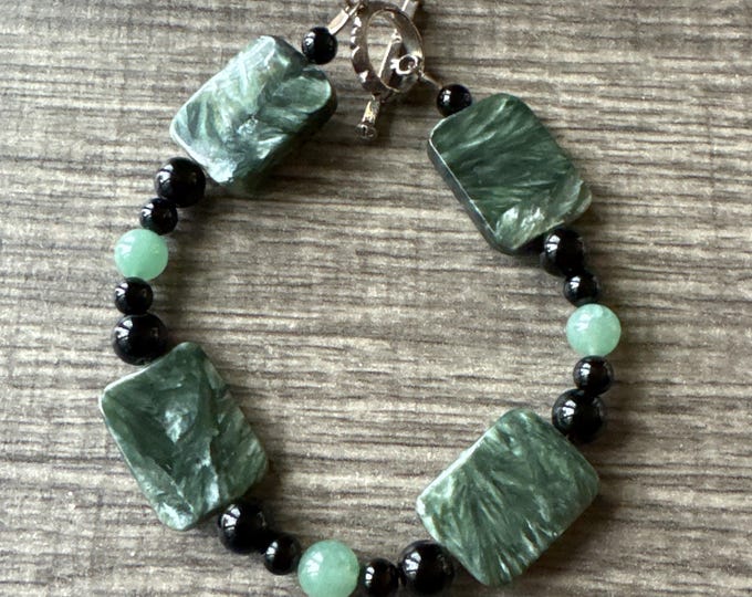 Black Obsidian & Green Aventurine Stretch Bracelet | Gemstone Bracelet | Stretch Bracelet