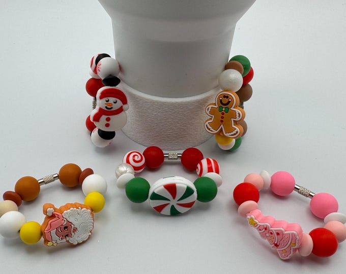 Christmas Themed Tumbler Handle Bracelet | Stanley Cup Accessories | Cup/Tumbler Handle Bracelet