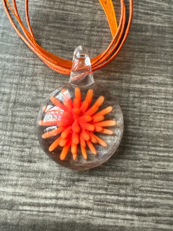 Orange Flower Pendant | 3D Glass Flower| Flower Pendant Necklace