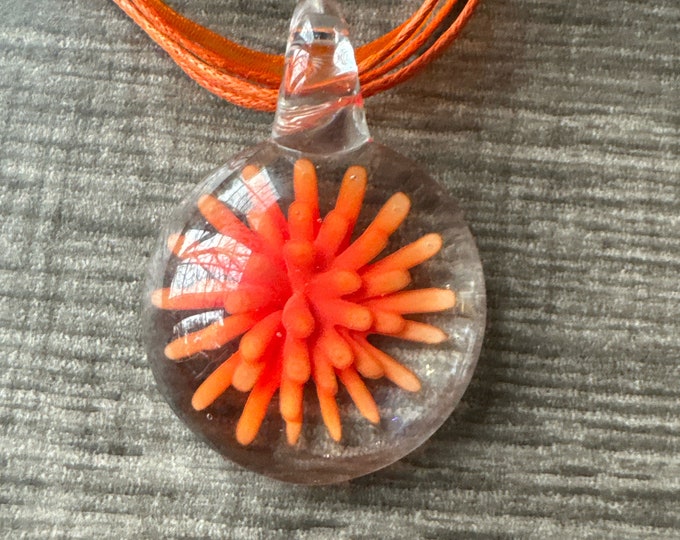 Orange Flower Pendant | 3D Glass Flower| Flower Pendant Necklace