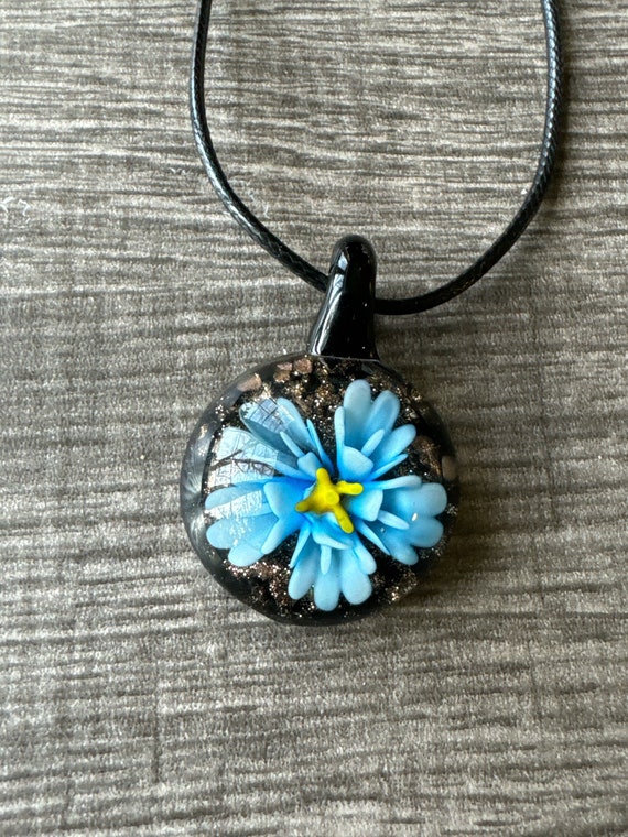 Aqua Blue Flower Pendant | Murano Glass Flower | Flower Pendant Necklace