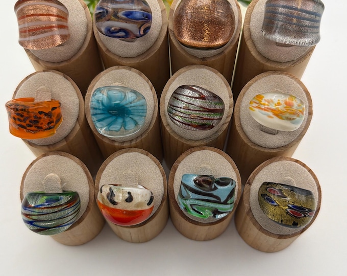 Size 7 1/4 - Lampwork Glass Rings | Assorted Glass Rings | Murano Glass Inspired Glass Rings