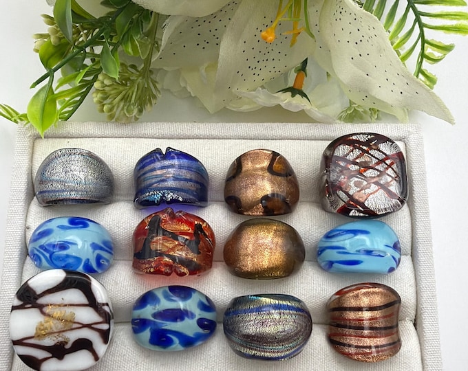 Size 9 - Lampwork Glass Rings | Assorted Glass Rings | Murano Glass Inspired Glass Rings | Millefiori Glass Rings