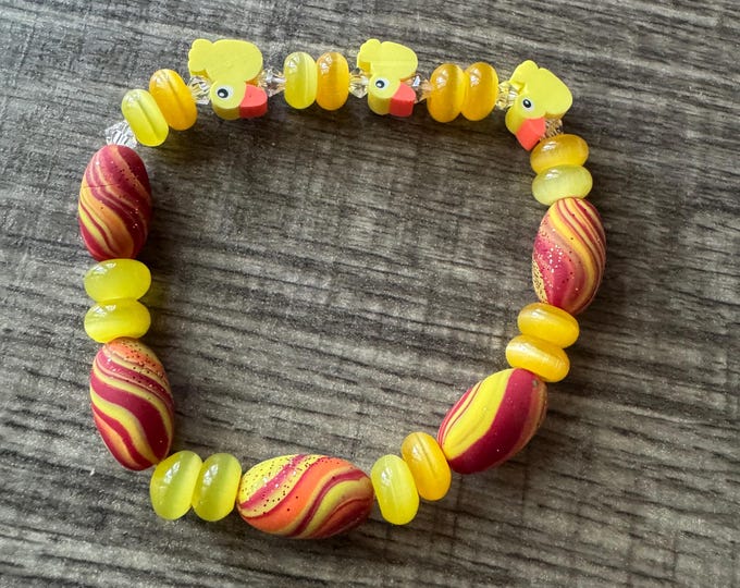 Yellow Duck & Cats Eye Bracelet | Stretch Bracelet | Beaded Bracelet | Cats Eye Bracelet