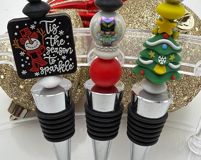 Christmas Wine Stopper | Themed Wine Stopper | Silicone Bead Wine Stopper
