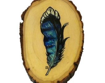 Bluejay Feather - Original Painting on Wood Panel