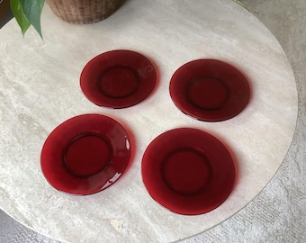 Vintage Ruby Red Salad/Bread/Desert Plates Set of Four