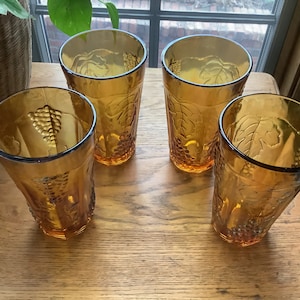 Vintage Amber Iridescent Marigold Carnival Glass Pitcher