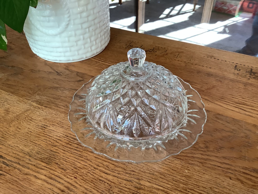 Vintage Pressed Glass Butter Dish/cheese Dish Etsy