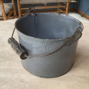 Vintage Blue/Gray Enamelware Berry Bucket/Enamelware Lunch Pail