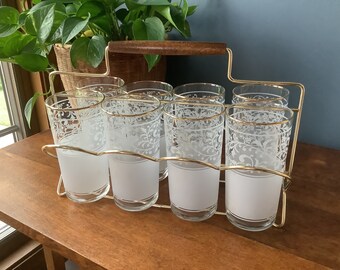 Vintage Libby Fold up caddy and Eight Alexandra Glasses/Beverage Caddy with Glasses
