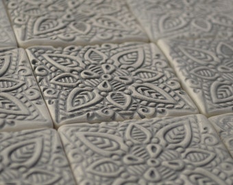 Handmade spanish small, gray tiles, bathroom tiles, backsplash tiles, matt tiles with relief, wall decoration, shower tiles, wall matt tiles
