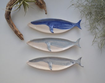 Ceramic whale plate, fin whale vessel, whale jewelry holder, spoon holder whale, spoon rest blue whale, ceramic whale platter, whale dish