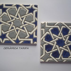 Autentic geometric nazari patterned tiles, hand painted tiles, Spanish tile, ceramic coaster, bathroom and kitchen tiles, wall decoration