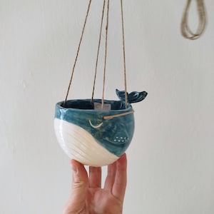 Vaso suspenso de baleia, vaso suspenso marinho, vaso suspenso azul, vaso interno com drenagem, tilandsias, cactos, vaso suculento