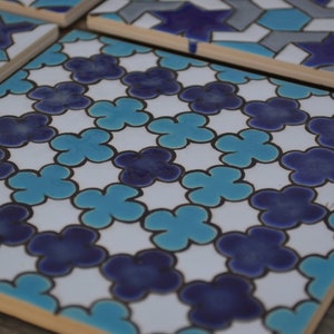 Autentic geometric designed spanish tiles, hand painted tiles, Andalusian tiles, ceramic coaster, inspired by arabic art, wall decoration