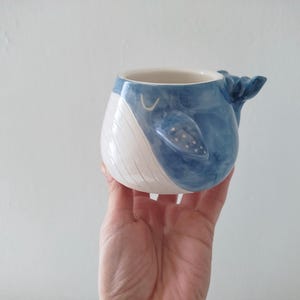 Handmade whale mug, blue whale bowl with fin for breakfast, slow ceramic, ceramic whale, sailor birthday gift, ocean lover gift, pencil mug