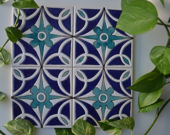 Autentic handpainted spanish tiles, retro flower tiles, Andalusian tiles, backsplash tiles, bathroom/ shower tiles, inspired by retro design