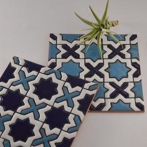 Handpainted autentic spanish tile, Nazari design, geometric design, star design, blue turquoise tile, backsplash tile, wall decoration tile