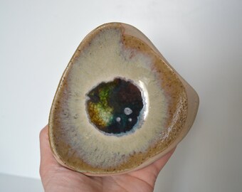 Stoneware and glass unique plate, unique lake shaped dish, irregular trinket dish, unique center dish, jewellery holder, ring dish with feet