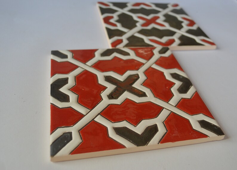 Autentic Geometric Hand Painted Tiles Spanish Tiles Ceramic Etsy