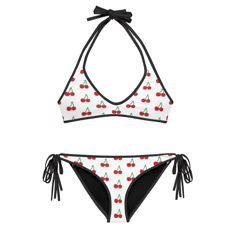 Cherry Bikini REVERSABLE solid black and cherry pattern 2 Etsy