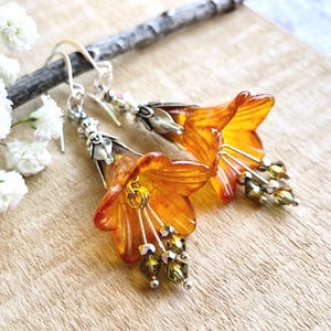 Fairy Garden Floral Silver Earrings in Orange Sunset