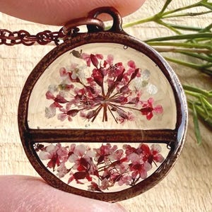 Round Cherry Blossom Wildflower Antique Copper Necklace