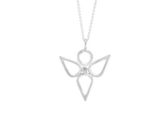 Pendente angelo custode con il diamante, Collana Angelo, fortuna collana, collana di diamanti, collana d'argento, collana in oro