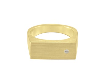 Signet ring with cz diamond, womens signet, mens signet, silver ring, gold ring