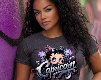 Betty Boop Steinbock PNG: Astrologie Sublimationsdesign (Digitaler Download)