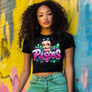astrology gifts png, Betty Boop Pisces Birth Sign, Birthday Gift, Sublimation T-Shirt Design, Zodiac Art